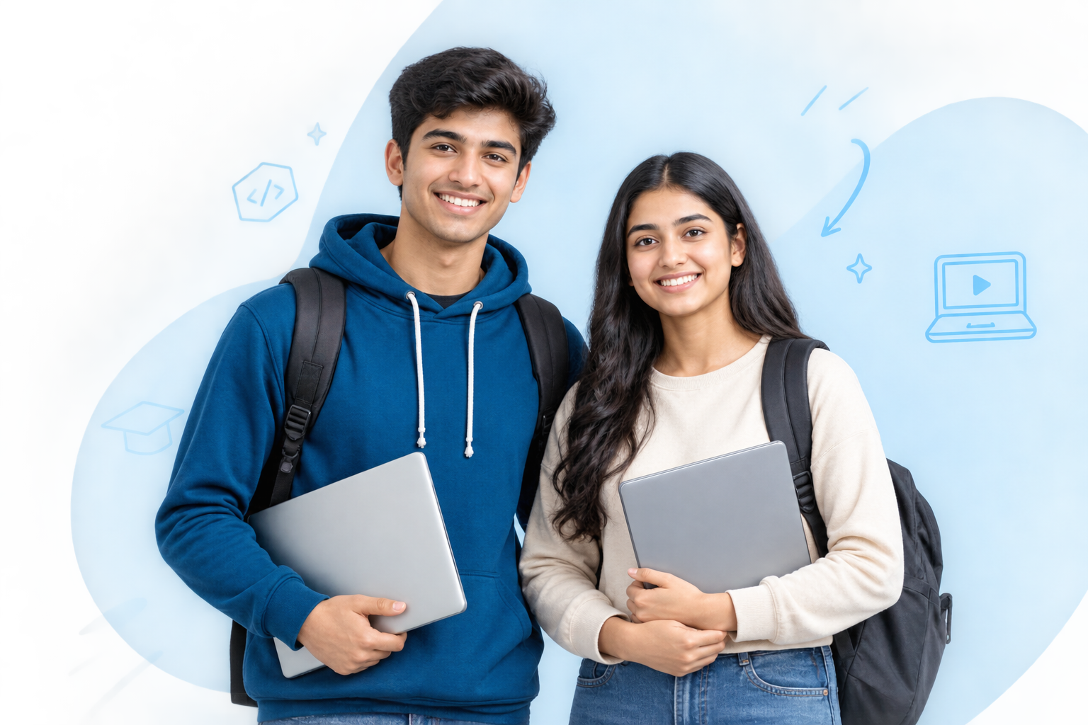 Smiling Students with Laptops